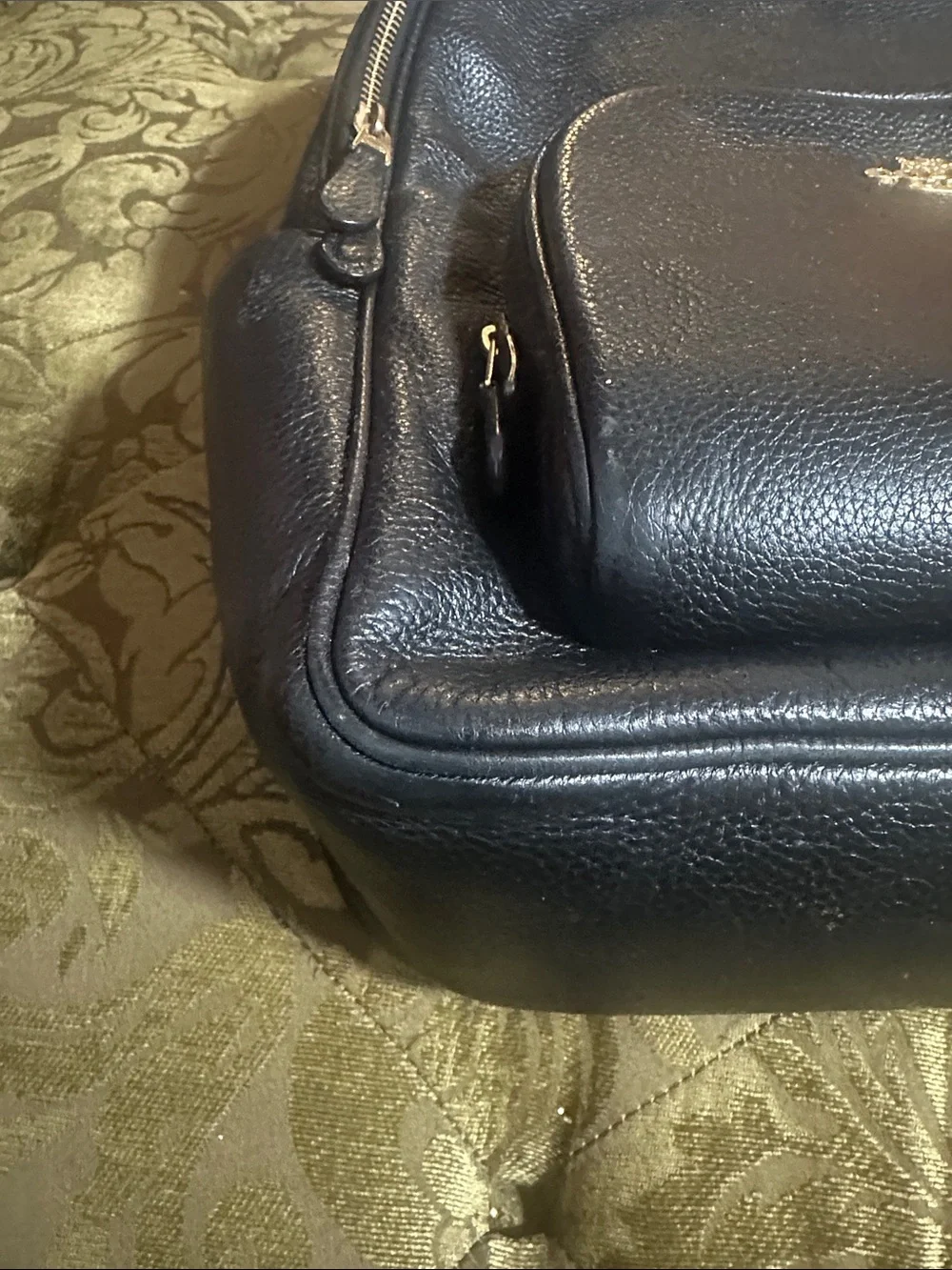 Coach Black Pebbled Leather Backpack with Gold Hardware
